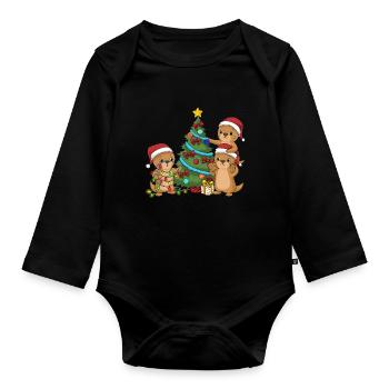 Christmas Otter Shirt Christmas Tree Otter - Organic Longsleeve Baby Bodysuit - black - Front