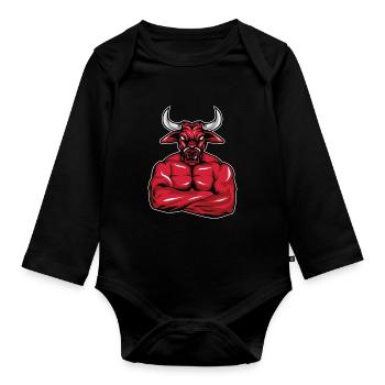 Bodybuilder Taurus Muscles Cadeau de remise en forme - Body Bébé bio manches longues - noir - Devant