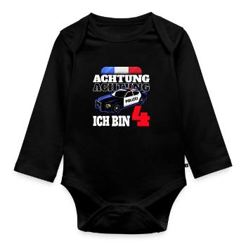 4ème anniversaire cadeau de garçon de voiture de police de police - Body Bébé bio manches longues - noir - Devant