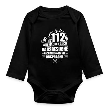 Feuerwehr 112 Wir machen Hausbesuche Feuerwehrmann - Baby Bio-Langarm-Body - Schwarz - Vorne