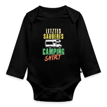 Letzes Sauberes Camping Shirt Camper - Baby Bio-Langarm-Body - Schwarz - Vorne