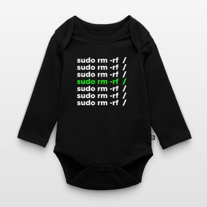 Linux geek sudo rm -rf nerd saying Organic Longsleeve Baby Bodysuit