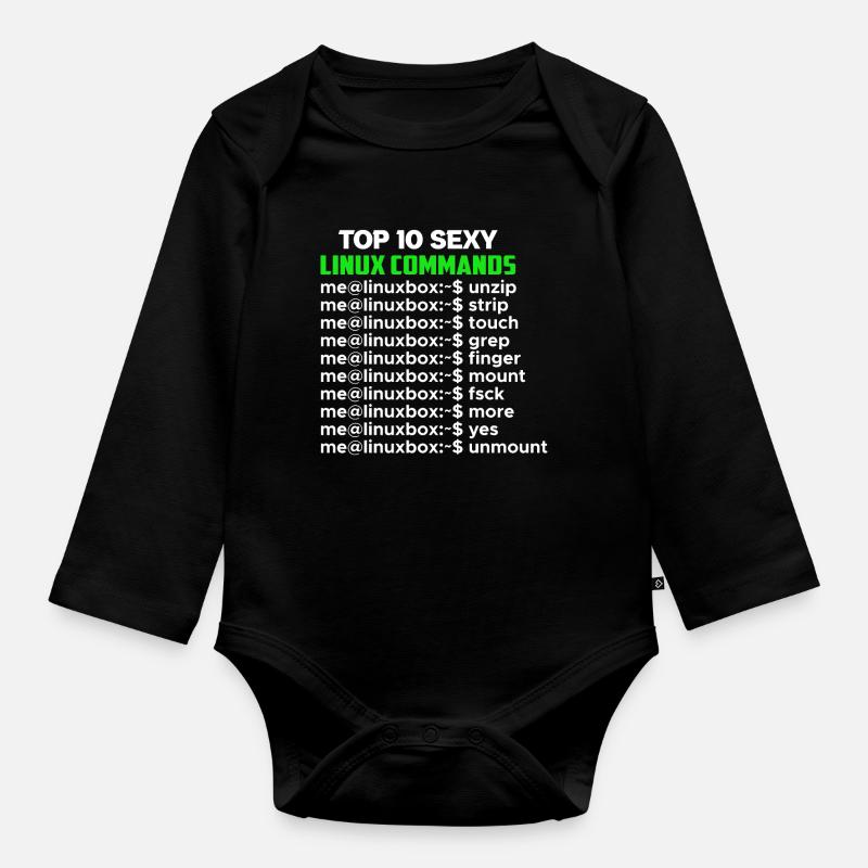 Linux Nerd Console Commands Geek - Baby Bio-Langarm-Body - Schwarz