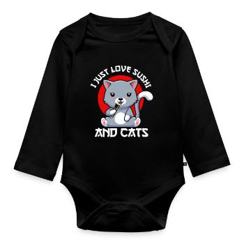 Cadeau de chat de chat d'anime de sushi - Body Bébé bio manches longues - noir - Devant