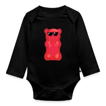Gummy bears with sunglasses graphics - Organic Longsleeve Baby Bodysuit - black - Front