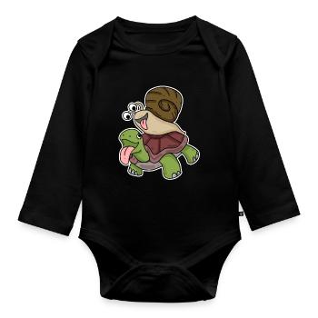Tortue et escargot - Body Bébé bio manches longues - noir - Devant