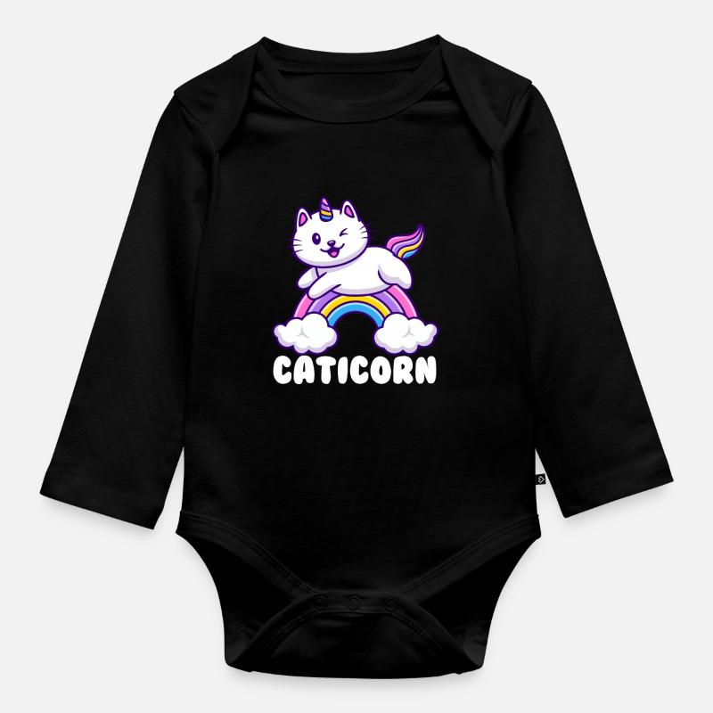 Caticorn Regenbogen - Baby Bio-Langarm-Body - Schwarz