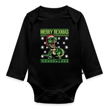 Merry Rexmas - Ugly Christmas Xmas T-Rex Design - Baby Bio-Langarm-Body - Schwarz - Vorne