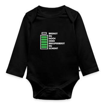 Elektroauto E-Auto Akku Rekuperieren Geschenk - Baby Bio-Langarm-Body - Schwarz - Vorne