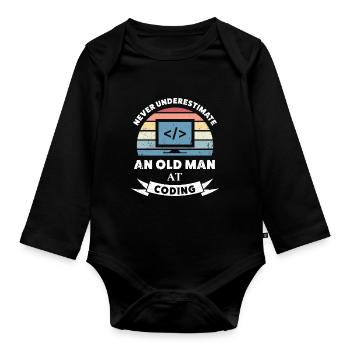 Lustiger alter Mann beim Codieren-Programmiergeschenk - Baby Bio-Langarm-Body - Schwarz - Vorne