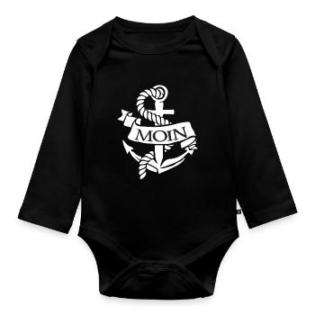 Moin Hafen Anker Kiel Meer Möwen - Baby Bio-Langarm-Body - Schwarz - Vorne