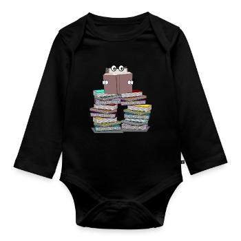 Livre lit des livres - ver de bibliothèque drôle - Body Bébé bio manches longues - noir - Devant