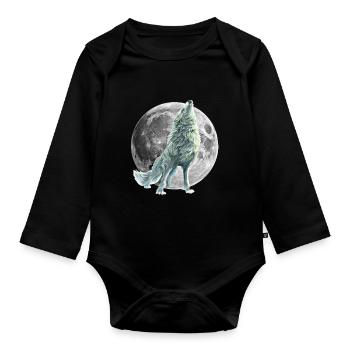 wolf - Organic Longsleeve Baby Bodysuit - black - Front