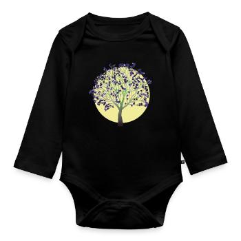 Baum, lila - Baby Bio-Langarm-Body - Schwarz - Vorne