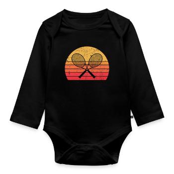 Tennis racket retro tennis player vintage tennis - Organic Longsleeve Baby Bodysuit - black - Front