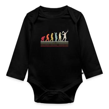 Tennisspieler Evolution Tennis Trainer Tenniscoach - Baby Bio-Langarm-Body - Schwarz - Vorne