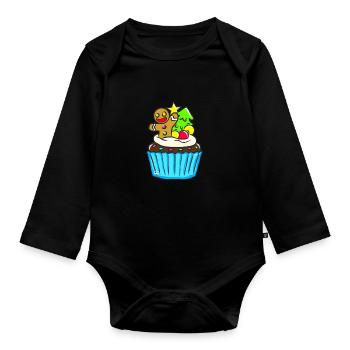 Muffin für Weihnachten mit Lebkuchenmännchen Blau - Baby Bio-Langarm-Body - Schwarz - Vorne