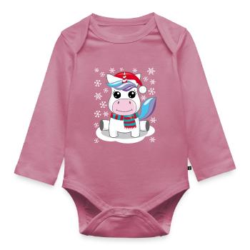 Unicorn Christmas gift Christmas present - Organic Longsleeve Baby Bodysuit - mauve - Front