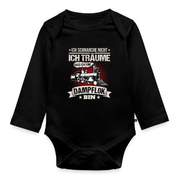 Dampflok Ich Schnarche Nicht Eisenbahner Geschenk - Baby Bio-Langarm-Body - Schwarz - Vorne
