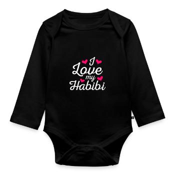 Je t'aime Habibi chérie arabe disant - Body Bébé bio manches longues - noir - Devant