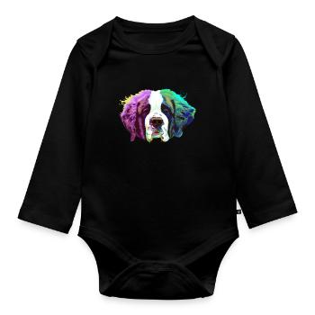 Splash Saint Bernard Dog - Organic Longsleeve Baby Bodysuit - black - Front
