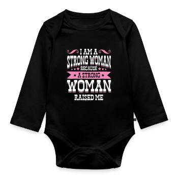 femme forte puissance femme - Body Bébé bio manches longues - noir - Devant