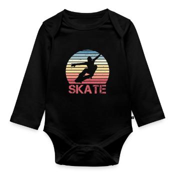 Skateboarding Retro Skater Boys Geschenk - Baby Bio-Langarm-Body - Schwarz - Vorne