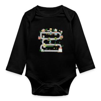 Play mat car children play carpet on back - Organic Longsleeve Baby Bodysuit - black - Front