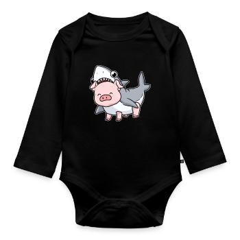 Pig shark costume gift funny pig - Organic Longsleeve Baby Bodysuit - black - Front