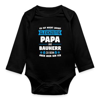 Bauherr Papa Bauherren Einweihungsfeier Geschenk - Baby Bio-Langarm-Body - Schwarz - Vorne