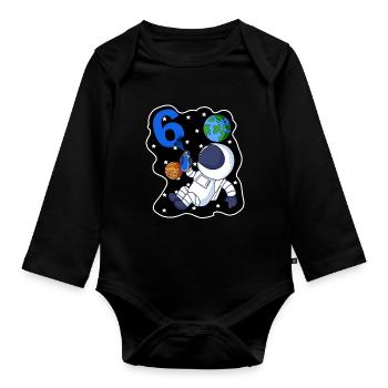 6e anniversaire astronaute cadeau garçon 6 ans - Body Bébé bio manches longues - noir - Devant