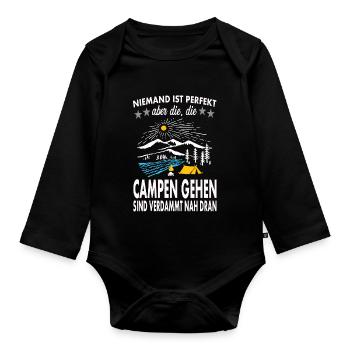 Camping auf dem Campingplatz - Baby Bio-Langarm-Body - Schwarz - Vorne