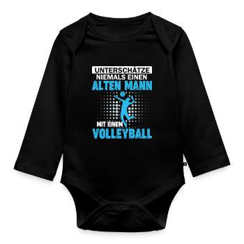 alter Mann mit einem Volleyball - Baby Bio-Langarm-Body - Schwarz - Vorne