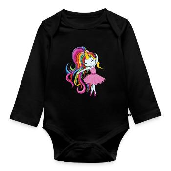 Ballerina unicorn - Organic Longsleeve Baby Bodysuit - black - Front