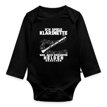 Klarinette - lustiger Dirigenten Spruch - Baby Bio-Langarm-Body - Schwarz - Vorne