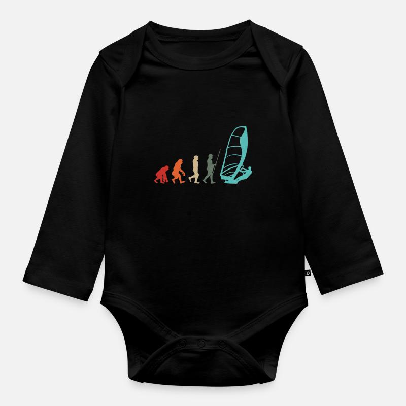 Windsurfer Retro Surfer Windsurfen Evolution - Baby Bio-Langarm-Body - Schwarz