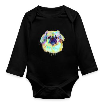Splash Tibetan Spaniel Dog - Organic Longsleeve Baby Bodysuit - black - Front