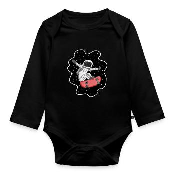 Astronaut skateboard space skateboarder - Organic Longsleeve Baby Bodysuit - black - Front