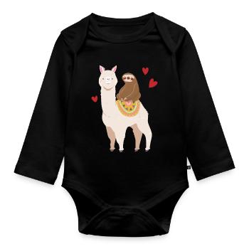 Paresseux chevauche un lama alpaga fille garçon - Body Bébé bio manches longues - noir - Devant