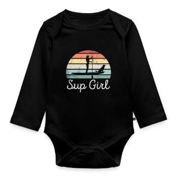 Sup Girl Paddleboarding Dog Canine Geschenk - Baby Bio-Langarm-Body - Schwarz - Vorne
