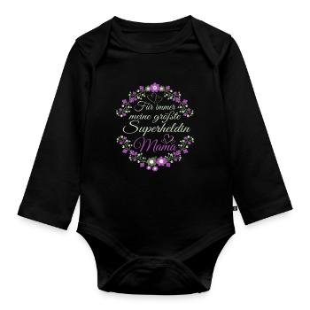 Für immer meine Superheldin Mama Muttertaggeschenk - Baby Bio-Langarm-Body - Schwarz - Vorne