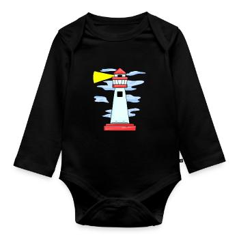 lighthouse - Organic Longsleeve Baby Bodysuit - black - Front