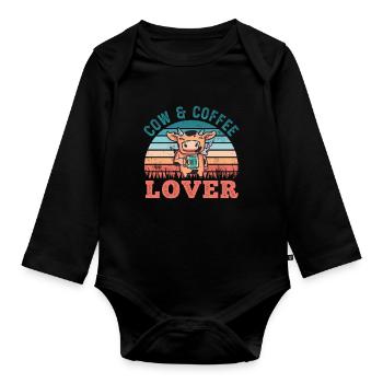 Cow and Coffee Lover Retro Farming Gift - Organic Longsleeve Baby Bodysuit - black - Front