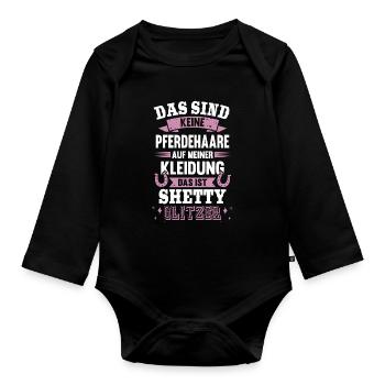Shetty Glitzer Pferdehaare Pferd Reiter Geschenk - Baby Bio-Langarm-Body - Schwarz - Vorne