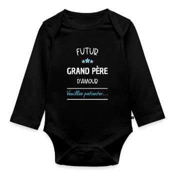 Futur grand père d'amour ! Cadeau grand père - Body Bébé bio manches longues - noir - Devant