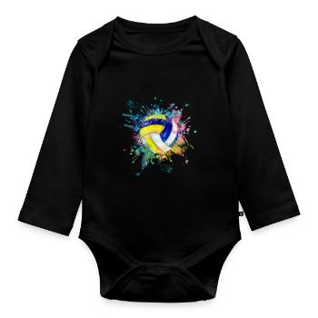 Water Fabe Color Explosion Splash Design Volleyball - Organic Longsleeve Baby Bodysuit - black - Front