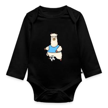 Fußball Lama Alpaka - Baby Bio-Langarm-Body - Schwarz - Vorne