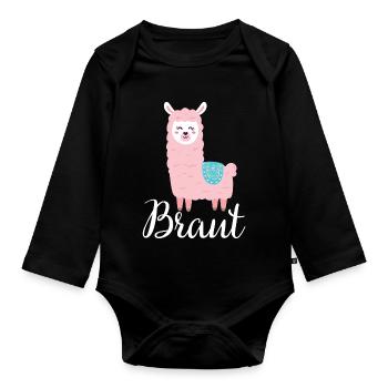 Braut Lama JGA Junggesellin Geschenk - Baby Bio-Langarm-Body - Schwarz - Vorne