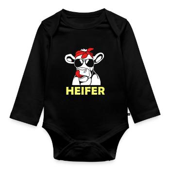 Cow - Organic Longsleeve Baby Bodysuit - black - Front
