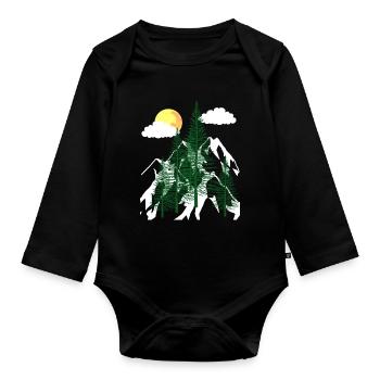 Wilderness Forest Trees Fir Trees Nature Mountains Mountains - Organic Longsleeve Baby Bodysuit - black - Front